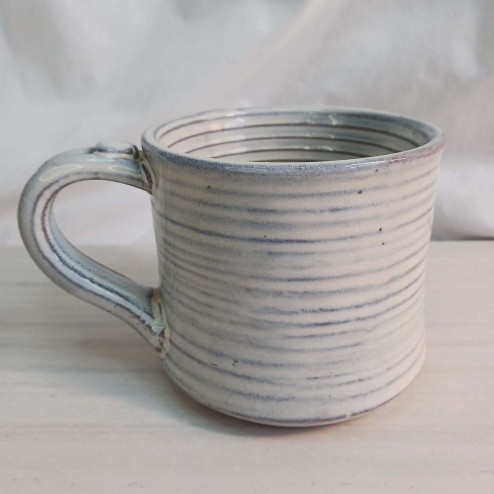 Handmade Art Pottery Mug White Glaze Stripe
